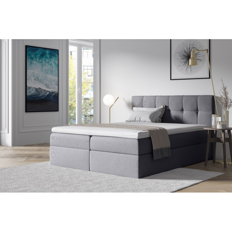 Čalouněná postel s úložným prostorem 200x200 RECIVIO - světle šedá + topper ZDARMA
