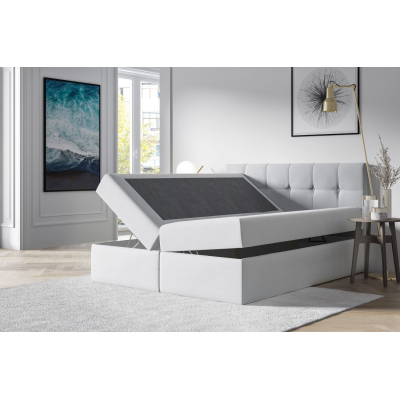 Čalouněná postel s úložným prostorem 200x200 RECIVIO - světle šedá + topper ZDARMA