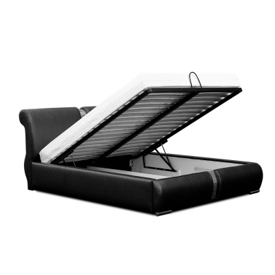 Čalouněná postel s chromovanými doplňky 140x200 YVONNE - šedá eko kůže