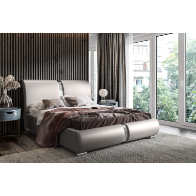 Čalouněná postel s chromovanými doplňky 160x200 YVONNE - šedá eko kůže