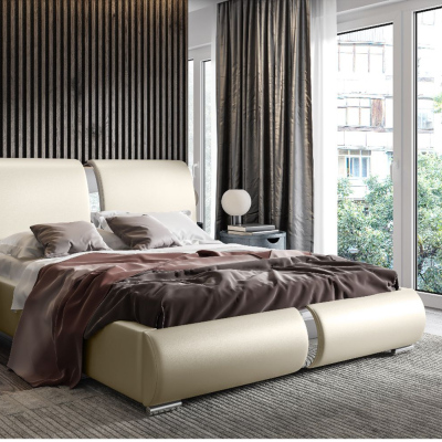 Čalouněná postel s chromovanými doplňky 180x200 YVONNE - béžová eko kůže