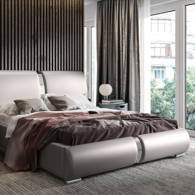Čalouněná postel s chromovanými doplňky 200x200 YVONNE - šedá eko kůže