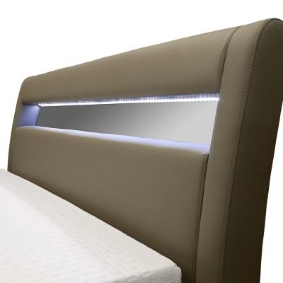 Čalouněná postel s úložným prostorem a osvětlením 120x200 LEXI - šedá eko kůže
