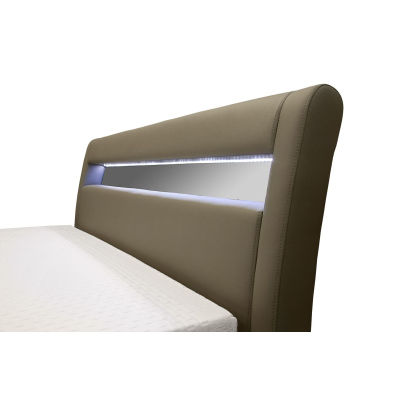 Čalouněná postel s úložným prostorem a osvětlením 140x200 LEXI - šedá eko kůže