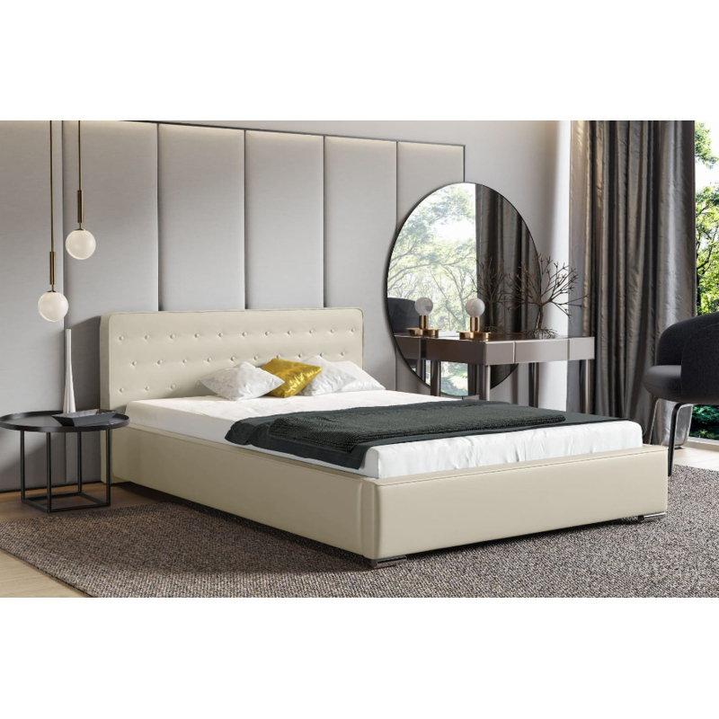 Moderní čalouněná postel s úložným prostorem 120x200 BERGEN - béžová eko kůže