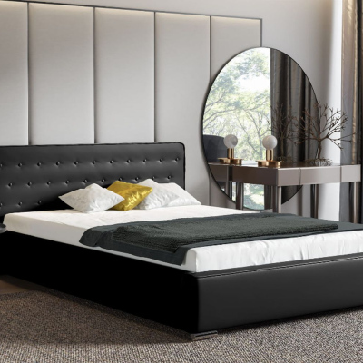 Moderní čalouněná postel s úložným prostorem 120x200 BERGEN - černá eko kůže