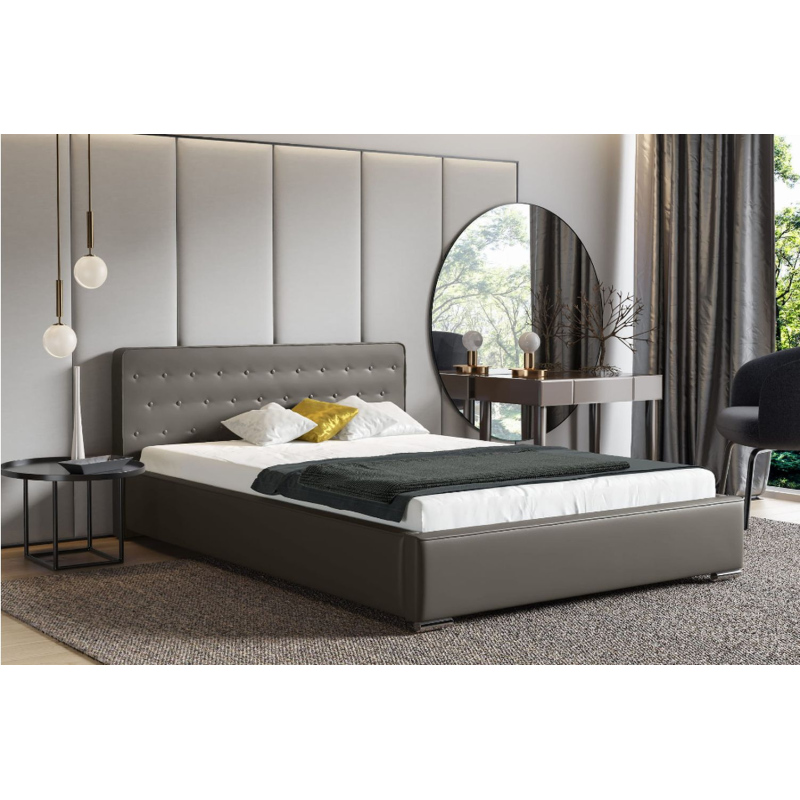 Moderní čalouněná postel s úložným prostorem 140x200 BERGEN - šedá eko kůže