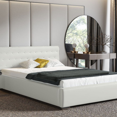 Moderní čalouněná postel s úložným prostorem 160x200 BERGEN - bílá eko kůže