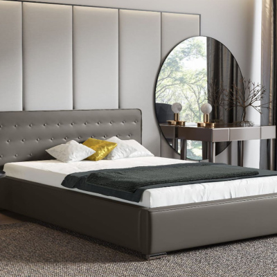 Moderní čalouněná postel s úložným prostorem 160x200 BERGEN - šedá eko kůže