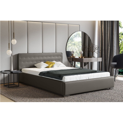 Moderní čalouněná postel s úložným prostorem 160x200 BERGEN - šedá eko kůže