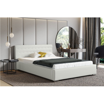 Moderní čalouněná postel s úložným prostorem 200x200 BERGEN - bílá eko kůže