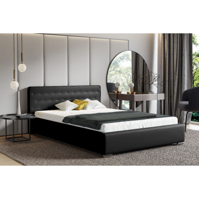 Moderní čalouněná postel s úložným prostorem 200x200 BERGEN - černá eko kůže