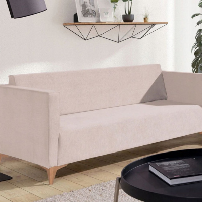 Trojmístná pohovka SIMON - béžová / nožičky světlý dub