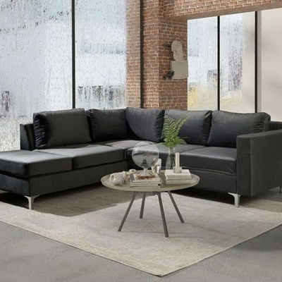 Rohová sedačka ORLIN - tmavě šedá / kovové nohy