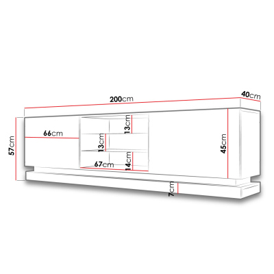 TV stolek s LED osvětlením ANDRE - lesklý bílý