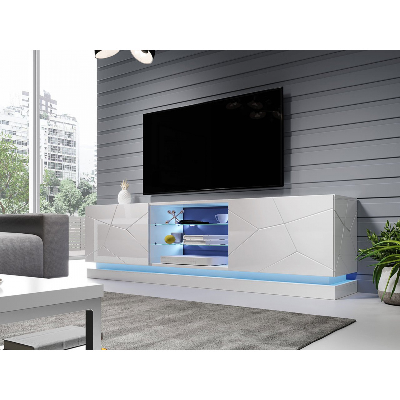 TV stolek s LED osvětlením ANDRE - lesklý bílý