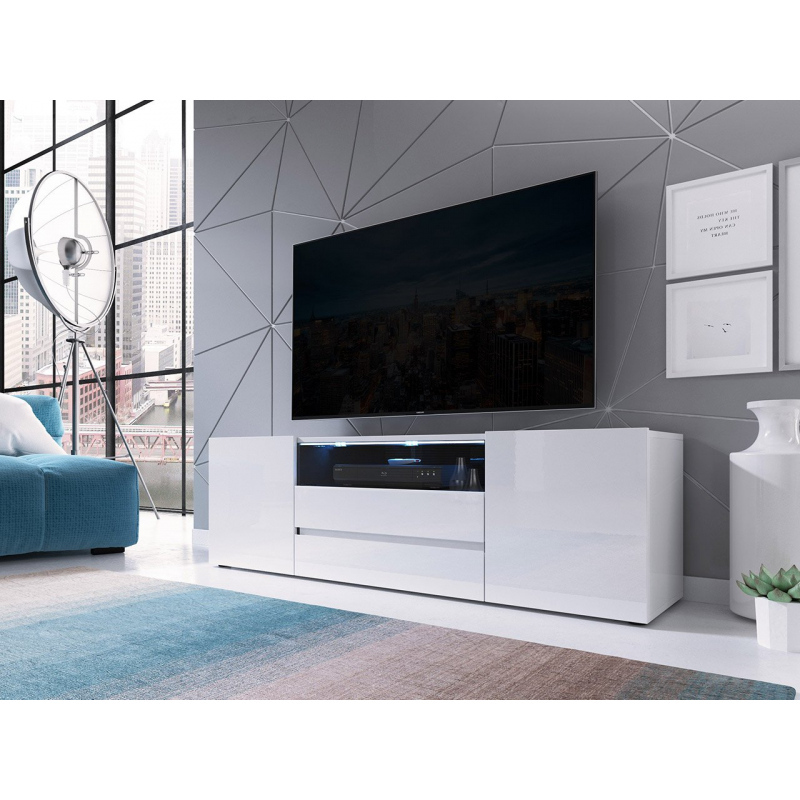 TV stolek s LED osvětlením BENNIE - lesklý bílý