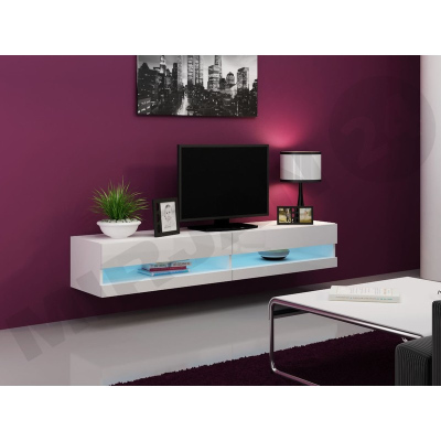 Televizní stolek s LED osvětlením ASHTON NEW 180 - lesklý bílý