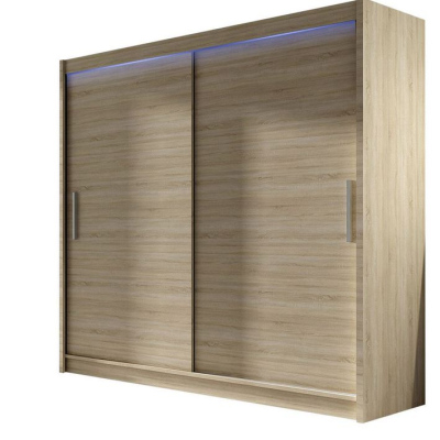 Šatní skříň 180 cm s posuvnými dveřmi a LED osvětlením FLORENCIO 1 - dub sonoma
