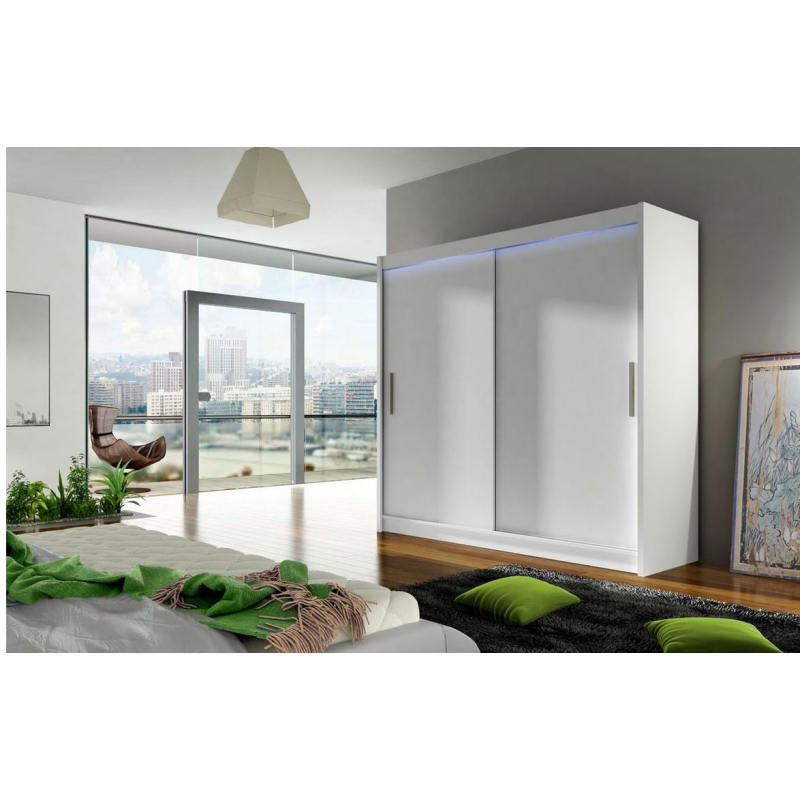 Šatní skříň 180 cm s posuvnými dveřmi a LED osvětlením FLORENCIO 1 - bílá