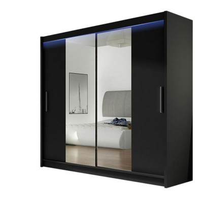 Šatní skříň 180 cm se zrcadlem a LED osvětlením FLORENCIO 2 - černá