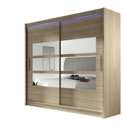 Šatní skříň 180 cm se zrcadlem a LED osvětlením FLORENCIO 3 - dub sonoma