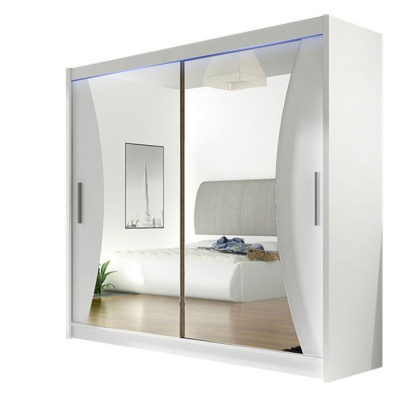Šatní skříň 180 cm se zrcadlem a LED osvětlením ELADIO 5 - bílá