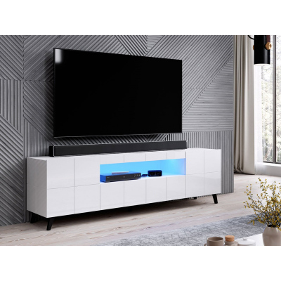 Televizní stolek s LED osvětlením ALLEN - lesklý bílý