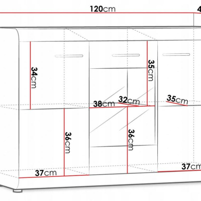 Prosklená komoda CLAUDIO 120 - dub sonoma