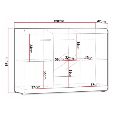 Prosklená komoda CLAUDIO 120 - dub sonoma