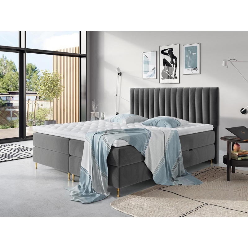 Boxspringová postel 140x200 CANDICE - šedá + topper ZDARMA