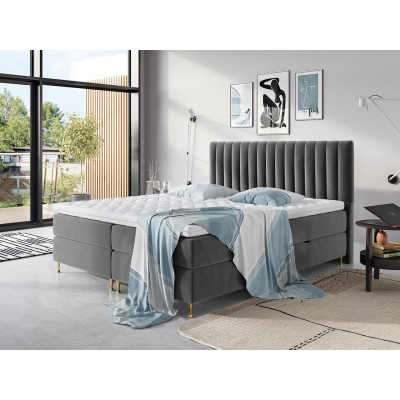 Boxspringová postel 140x200 CANDICE - šedá + topper ZDARMA