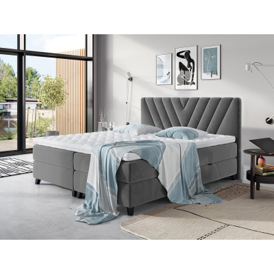 Boxspringová postel 180x200 CAITLYN - šedá + topper ZDARMA