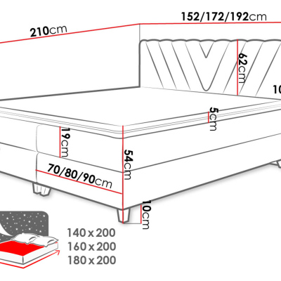Boxspringová postel 180x200 CAITLYN - šedá + topper ZDARMA