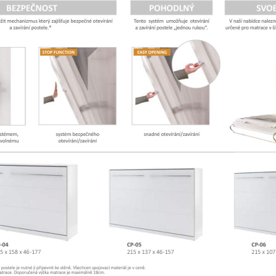 Vertikální výklopná manželská postel 140x200 CELENA 1 - bílá