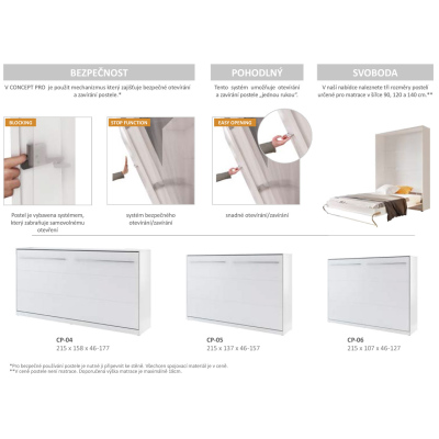 Vertikální výklopná manželská postel 140x200 CELENA 1 - bílá