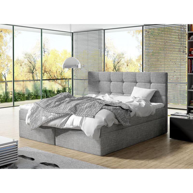 Boxpringová postel 180x200 CAROLA - světlá šedá + topper ZDARMA