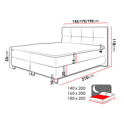 Boxspringová postel 140x200 CAMRIN - šedá + topper ZDARMA