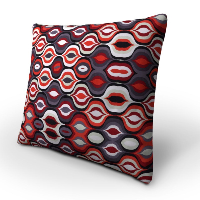 Dekorativní vzorovaný polštář ZANE - šedý / červený / bílý
