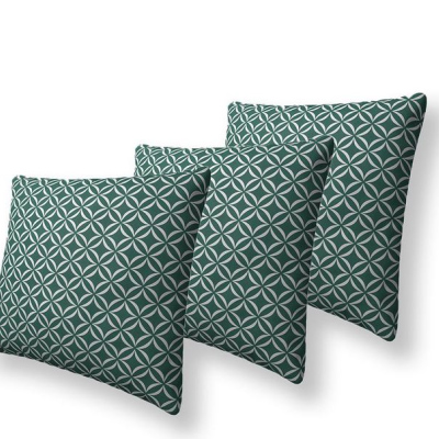 Set tří dekorativních vzorovaných polštářů ZANE - tmavý zelený / bílý