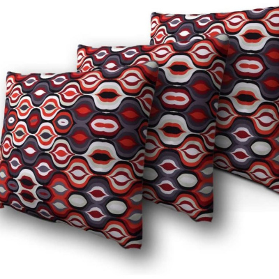 Set tří dekorativních vzorovaných polštářů ZANE - šedý / červený / bílý