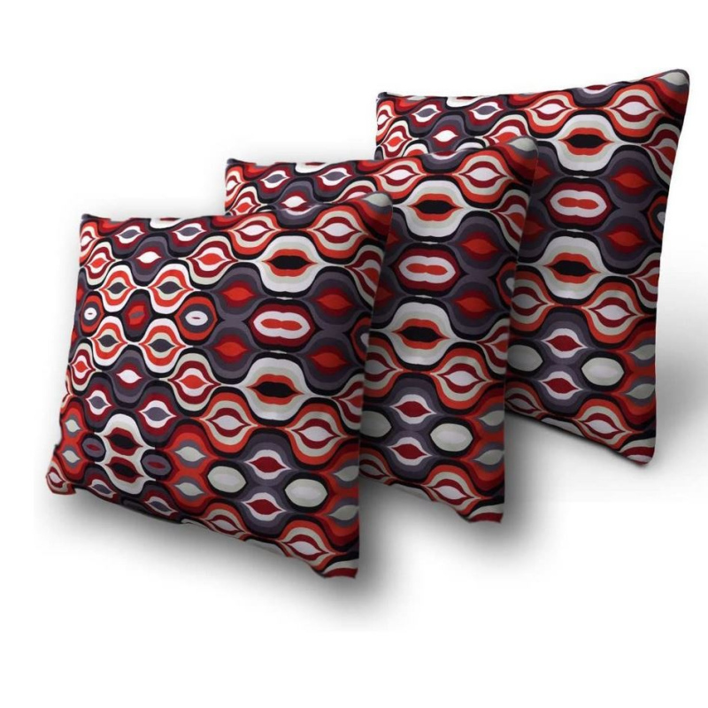 Set tří dekorativních vzorovaných polštářů ZANE - šedý / červený / bílý