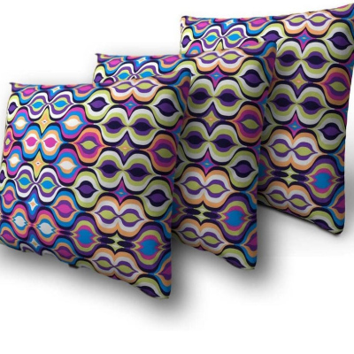 Set tří dekorativních vzorovaných polštářů ZANE - modrý / růžový / bílý