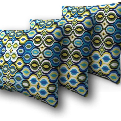 Set tří dekorativních vzorovaných polštářů ZANE - modrý / žlutý / bílý