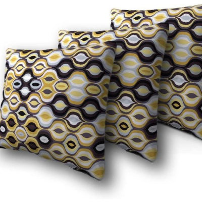 Set tří dekorativních vzorovaných polštářů ZANE - hnědé / žlutý / bílý
