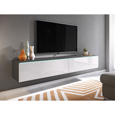 Televizní skříňka s LED osvětlením 180 cm WILLA D - matera / lesklá bílá