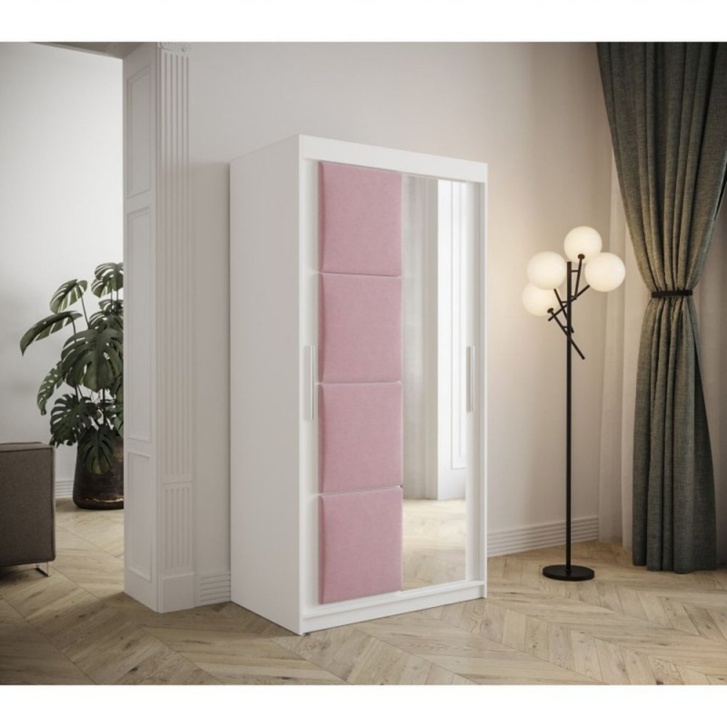 Šatní skříň s posuvnými dveřmi 100 cm TALIA - bílá / růžová
