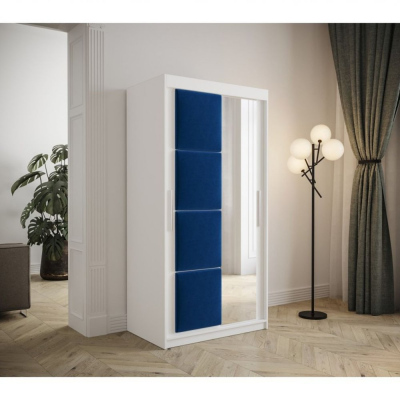 Šatní skříň s posuvnými dveřmi 100 cm TALIA - bílá / modrá