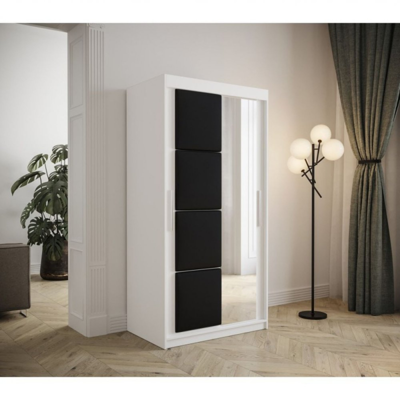 Šatní skříň s posuvnými dveřmi 100 cm TALIA - bílá / černá