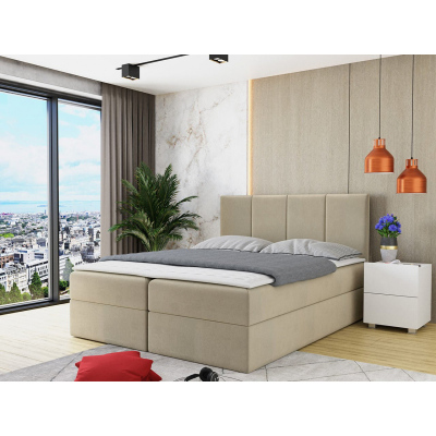 Kontinentální manželská postel 180x200 CARMELA - béžová + topper ZDARMA